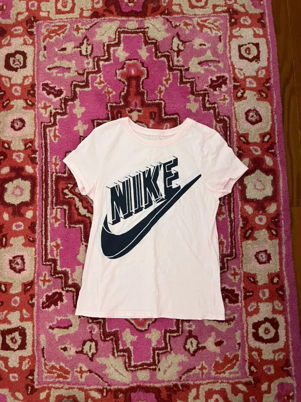 Nike Girl's Light Pink Block Letter Logo Reflective Short Sleeve T-Shirt